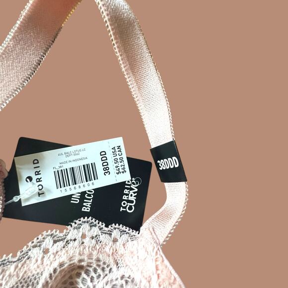Torrid Curve Unlined Balconette Bra Pink Lotus Lace Underwire Sexy 38 DDD NEW - Picture 4 of 16